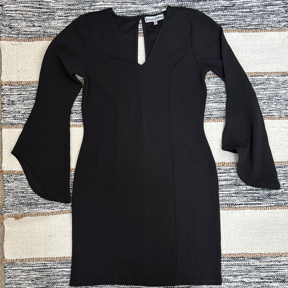Almost Famous Black V-Neck Bell Sleeve Sheath Dress